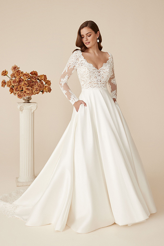 Illusion Lace and Flounced Organza Modern Wedding Dress - VQ
