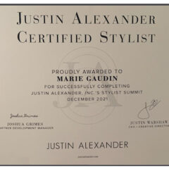 Justin Alexander Certified Stylist certificate